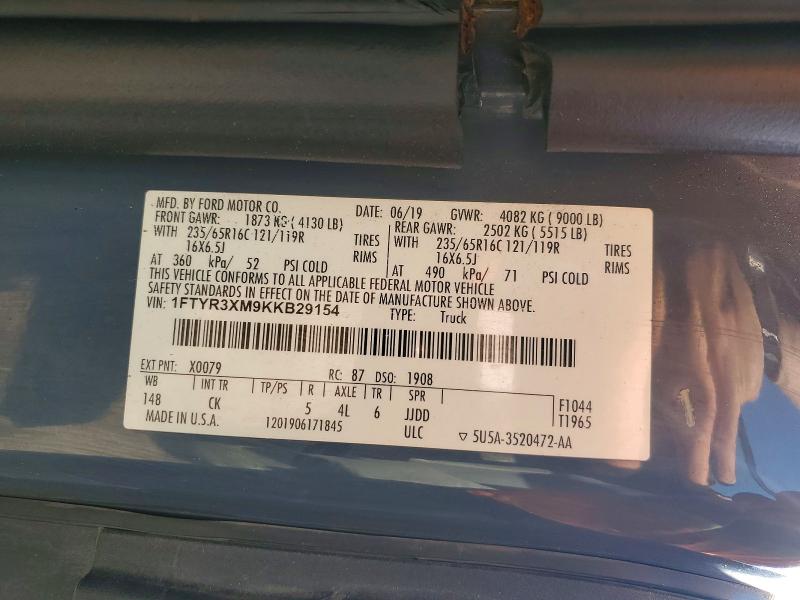 51430126 :رقم المزاد ، 1FTYR3XM9KKB29154 vin ، 2019 Ford Transit مزاد بيع