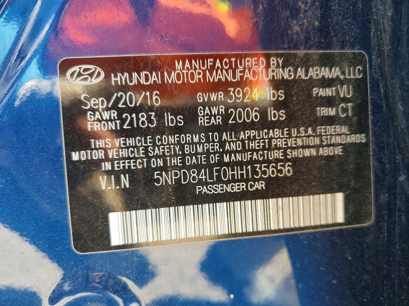 53466846 :رقم المزاد ، 5NPD84LF0HH135656 vin ، 2017 Hyundai Elantra مزاد بيع