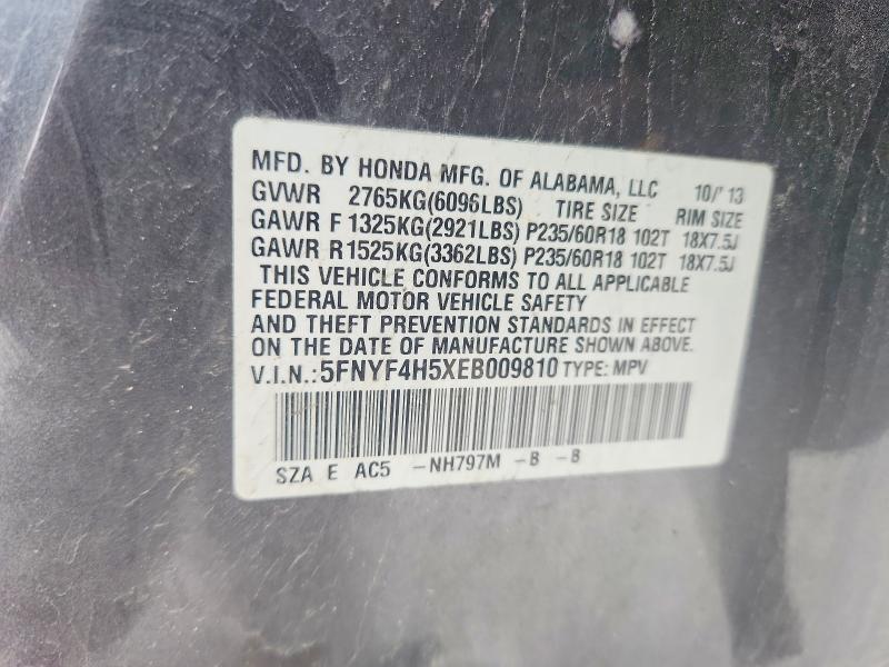 Продаж на аукціоні авто 2014 Honda Pilot, vin: 5FNYF4H5XEB009810, номер лоту: 52833776