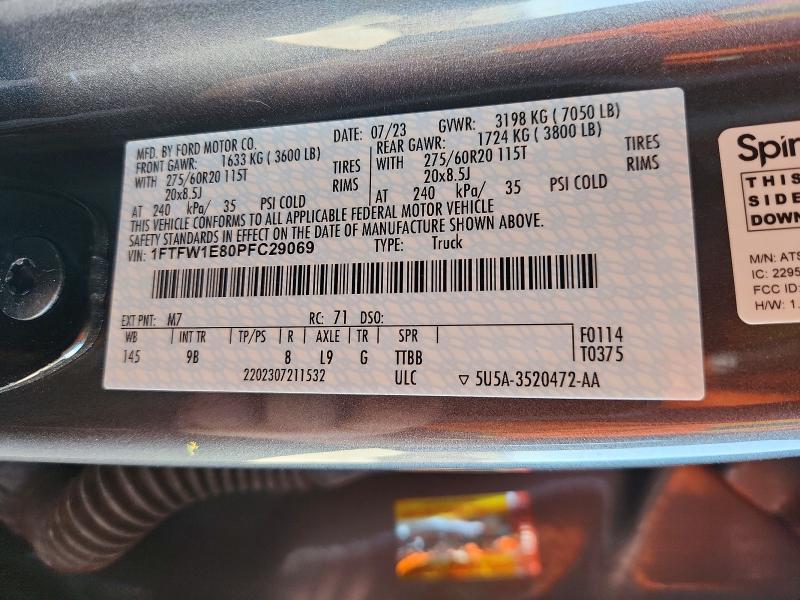 Продажа на аукционе авто 2023 Ford F150, vin: 1FTFW1E80PFC29069, номер лота: 52085716