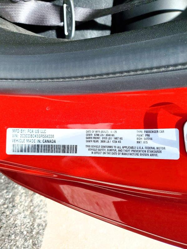 2025 Dodge Charger მანქანა იყიდება აუქციონზე, vin: 2C3CDBCK6SR564338, აუქციონის ნომერი: 54913406