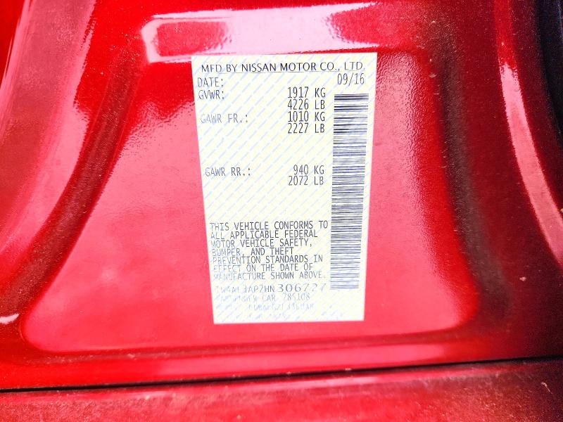 52552046 :رقم المزاد ، 1N4AL3AP2HN306727 vin ، 2017 Nissan Altima مزاد بيع