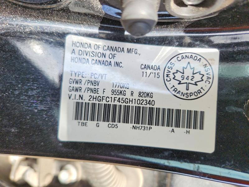 Продажа на аукционе авто 2016 Honda Civic, vin: 2HGFC1F45GH102340, номер лота: 52220476