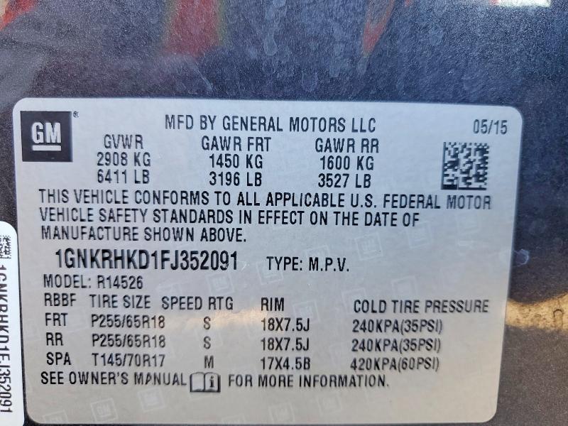 53226756 :رقم المزاد ، 1GNKRHKD1FJ352091 vin ، 2015 Chevrolet Traverse مزاد بيع