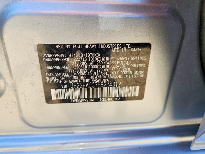 Продаж на аукціоні авто 2015 Subaru Xv Crosstrek, vin: JF2GPACC3F8274312, номер лоту: 53840126
