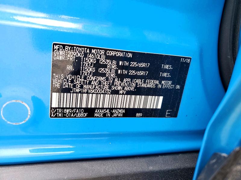 53554456 :رقم المزاد ، JTMP1RFV6KD004732 vin ، 2019 Toyota Rav4 مزاد بيع