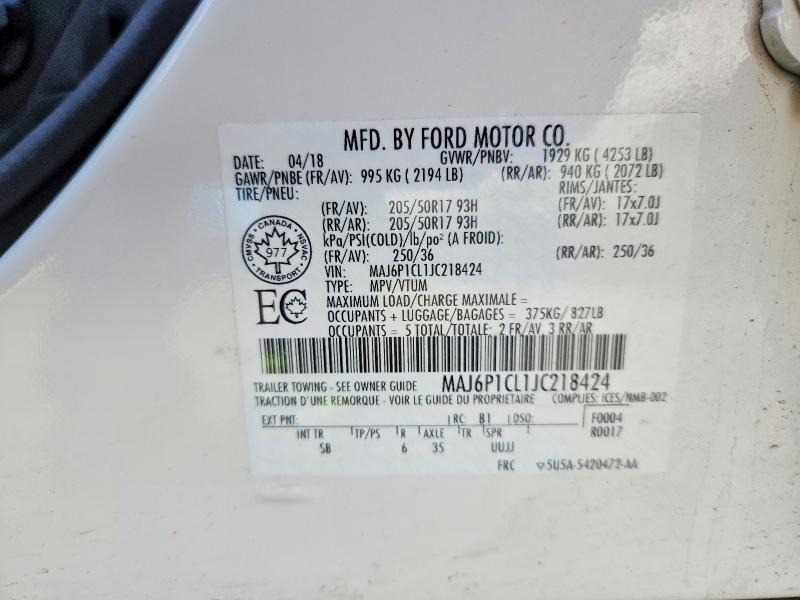2018 Ford Ecosport მანქანა იყიდება აუქციონზე, vin: MAJ6P1CL1JC218424, აუქციონის ნომერი: 52576596