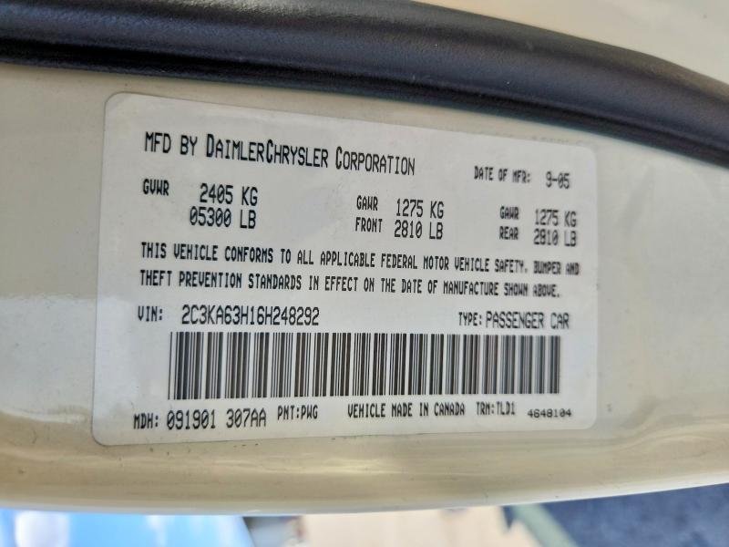 2006 Chrysler 300c მანქანა იყიდება აუქციონზე, vin: 2C3KA63H16H248292, აუქციონის ნომერი: 53362846