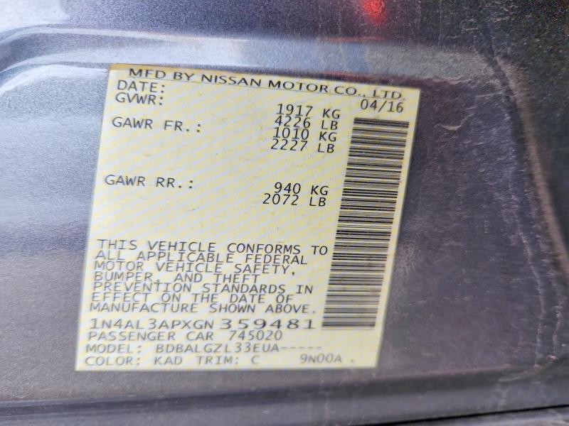 Aukcja sprzedaży 2016 Nissan Altima, vin: 1N4AL3APXGN359481, numer aukcji: 54854436