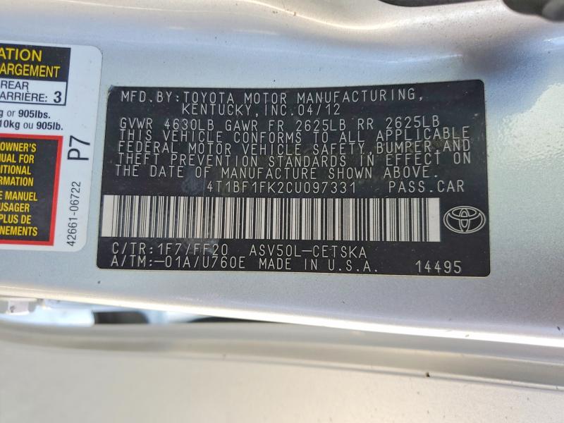 Aukcja sprzedaży 2012 Toyota Camry, vin: 4T1BF1FK2CU097331, numer aukcji: 53458766
