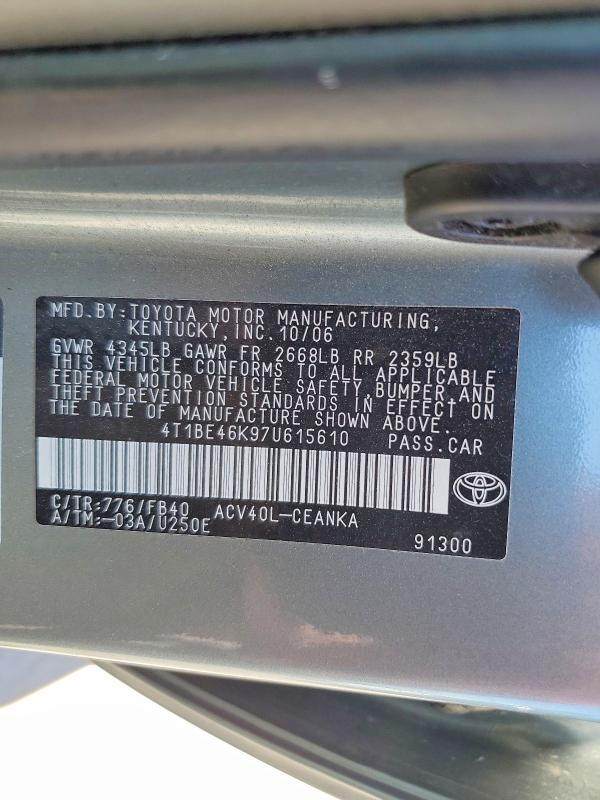 Aukcja sprzedaży 2007 Toyota Camry, vin: 4T1BE46K97U615610, numer aukcji: 53404646