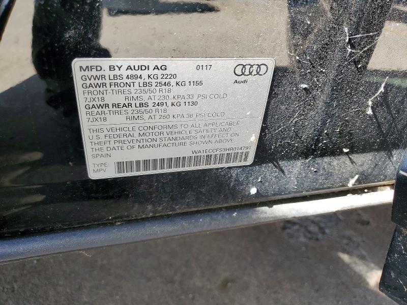 2017 Audi Q3 მანქანა იყიდება აუქციონზე, vin: WA1ECCFS3HR014791, აუქციონის ნომერი: 53399696