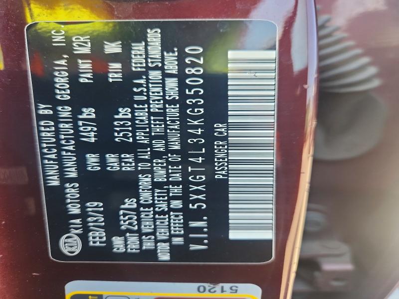 53356316 :رقم المزاد ، 5XXGT4L34KG350820 vin ، 2019 Kia Optima مزاد بيع