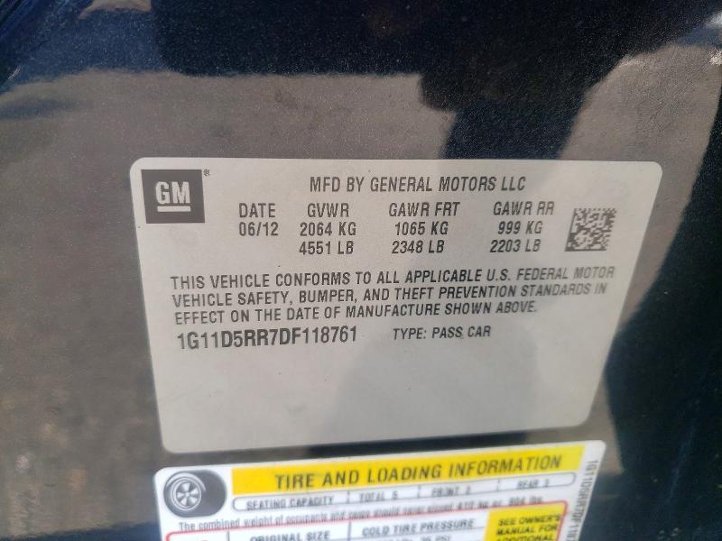 52510166 :رقم المزاد ، 1G11D5RR7DF118761 vin ، 2013 Chevrolet Malibu مزاد بيع