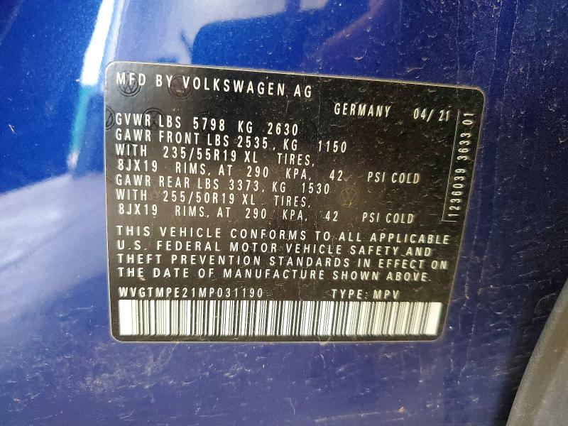 Aukcja sprzedaży 2021 Volkswagen Id.4, vin: WVGTMPE21MP031190, numer aukcji: 53777006