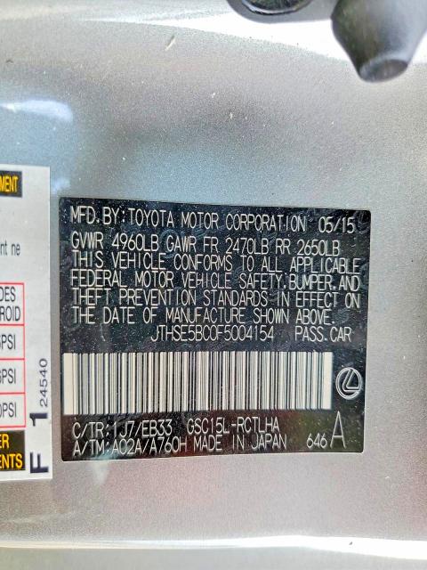 53458176 :رقم المزاد ، JTHSE5BC0F5004154 vin ، 2015 Lexus Rc مزاد بيع