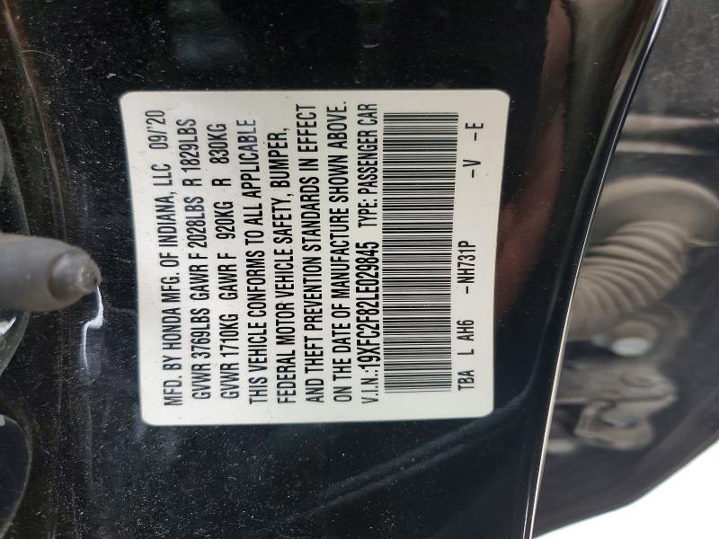 Продажа на аукционе авто 2020 Honda Civic, vin: 19XFC2F82LE029845, номер лота: 52488396