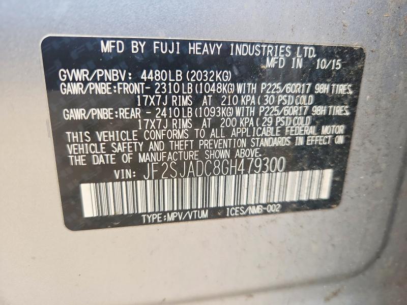 Aukcja sprzedaży 2016 Subaru Forester, vin: JF2SJADC8GH479300, numer aukcji: 54790386