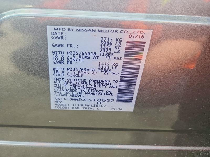 54979066 :رقم المزاد ، 5N1AL0MM5GC518652 vin ، 2016 Infiniti Qx60 مزاد بيع