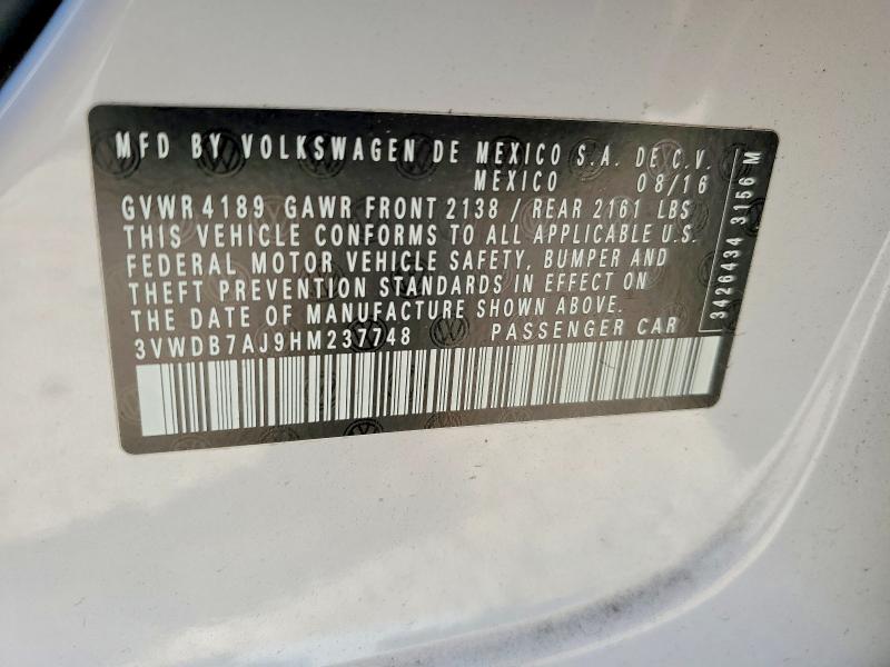 52293576 :رقم المزاد ، 3VWDB7AJ9HM237748 vin ، 2017 Volkswagen Jetta مزاد بيع