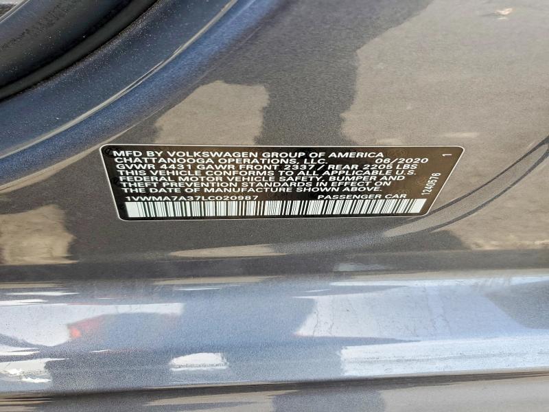 54335676 :رقم المزاد ، 1VWMA7A37LC020987 vin ، 2020 Volkswagen Passat مزاد بيع