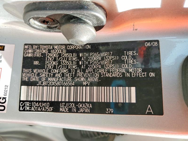 Продаж на аукціоні авто 2008 Lexus Gx, vin: JTJBT20X580166564, номер лоту: 55279836