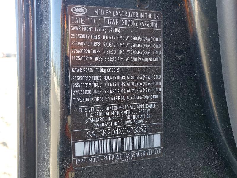 Aukcja sprzedaży 2012 Land Rover Range Rover Sport, vin: SALSK2D4XCA730520, numer aukcji: 52545006