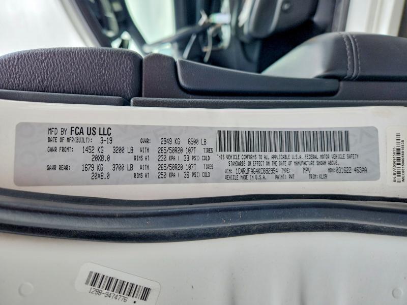 52264126 :رقم المزاد ، 1C4RJFAG4KC692994 vin ، 2019 Jeep Grand Cherokee مزاد بيع