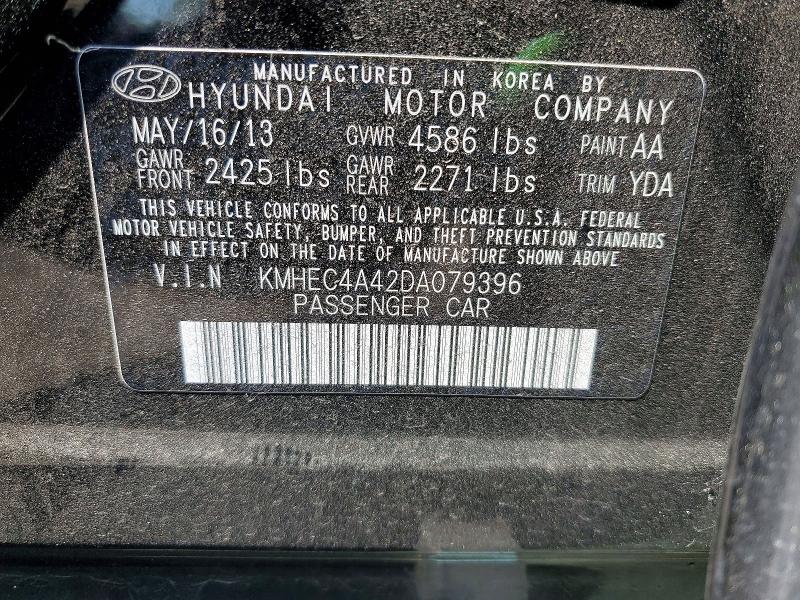 2013 Hyundai Sonata მანქანა იყიდება აუქციონზე, vin: KMHEC4A42DA079396, აუქციონის ნომერი: 52587606