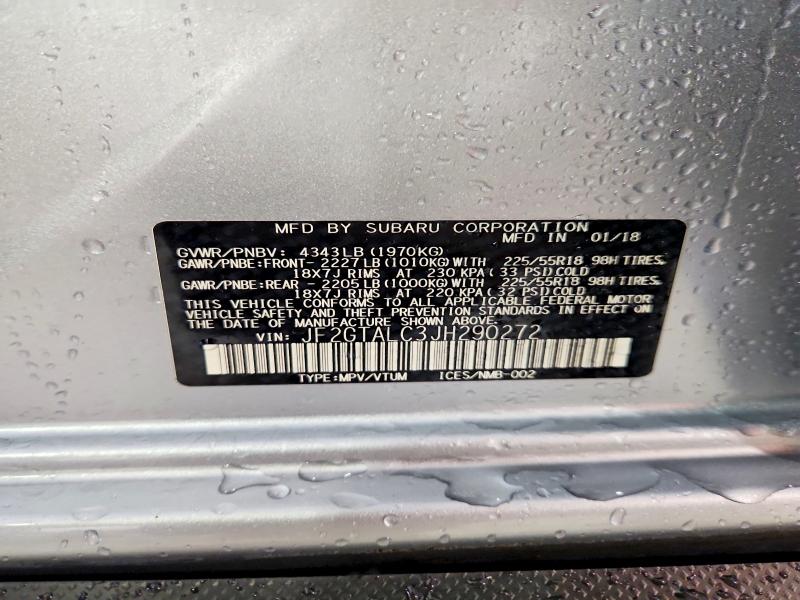 54531936 :رقم المزاد ، JF2GTALC3JH290272 vin ، 2018 Subaru Crosstrek مزاد بيع