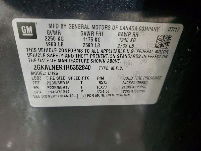Aukcja sprzedaży 2017 Gmc Terrain, vin: 2GKALNEK1H6352840, numer aukcji: 52716756