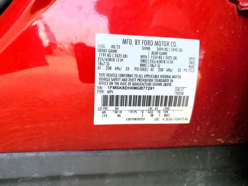 54473416 :رقم المزاد ، 1FMSK8DH6MGB77291 vin ، 2021 Ford Explorer مزاد بيع