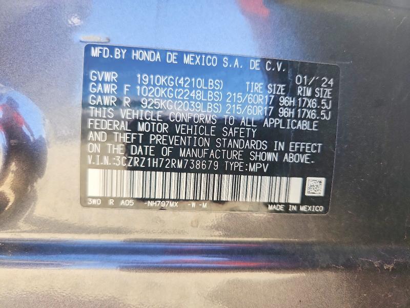 Aukcja sprzedaży 2024 Honda Hr-v, vin: 3CZRZ1H72RM738679, numer aukcji: 52999836