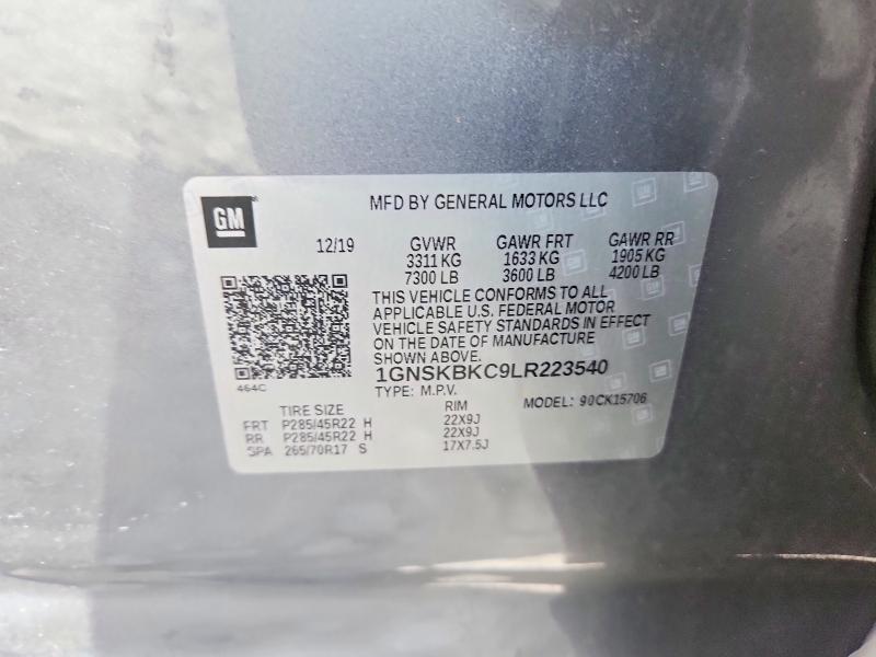 2020 Chevrolet Tahoe მანქანა იყიდება აუქციონზე, vin: 1GNSKBKC9LR223540, აუქციონის ნომერი: 52712206