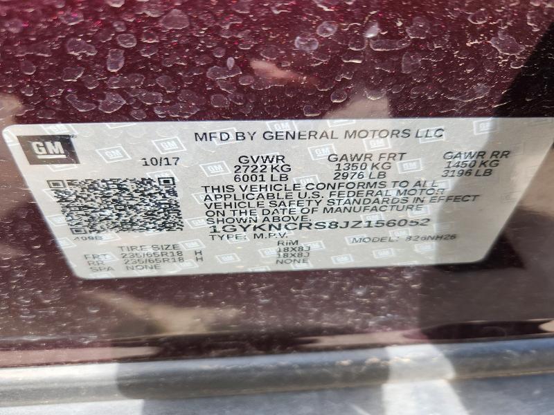 2018 Cadillac Xt5 მანქანა იყიდება აუქციონზე, vin: 1GYKNCRS8JZ156052, აუქციონის ნომერი: 52435736