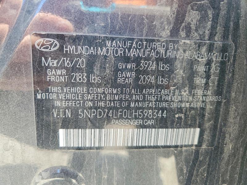 53273376 :رقم المزاد ، 5NPD74LF0LH598344 vin ، 2020 Hyundai Elantra مزاد بيع