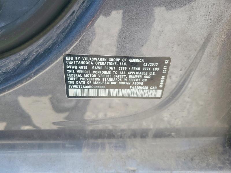 54304616 :رقم المزاد ، 1VWDT7A38HC056088 vin ، 2017 Volkswagen Passat مزاد بيع