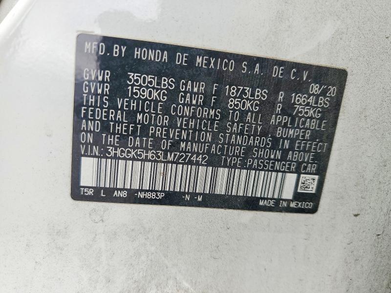 54944496 :رقم المزاد ، 3HGGK5H63LM727442 vin ، 2020 Honda Fit مزاد بيع