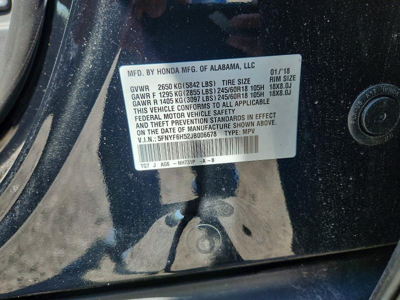 Продаж на аукціоні авто 2018 Honda Pilot, vin: 5FNYF6H52JB006678, номер лоту: 53348696