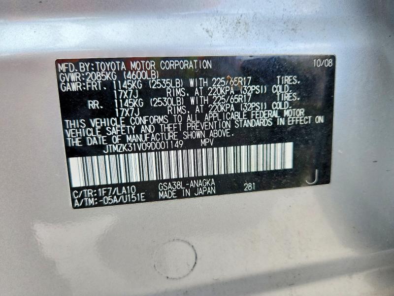 Aukcja sprzedaży 2009 Toyota Rav4, vin: JTMZK31V09D001149, numer aukcji: 54206076