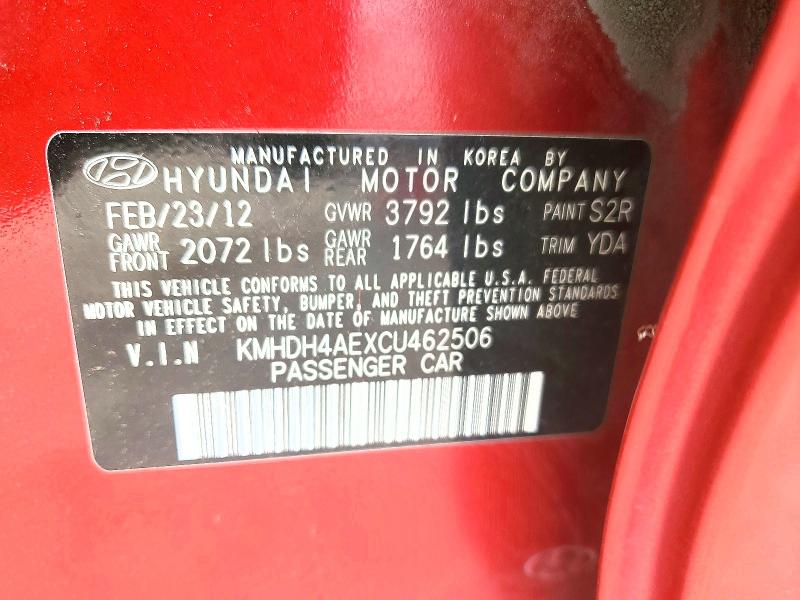 52440056 :رقم المزاد ، KMHDH4AEXCU462506 vin ، 2012 Hyun Elantra مزاد بيع
