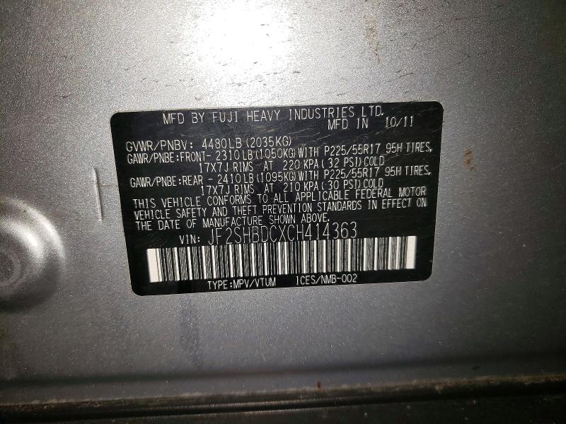 Aukcja sprzedaży 2012 Subaru Forester, vin: JF2SHBDCXCH414363, numer aukcji: 52587506