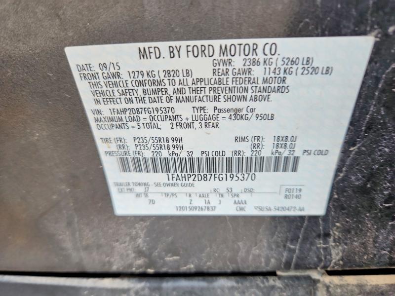 2015 Ford Taurus მანქანა იყიდება აუქციონზე, vin: 1FAHP2D87FG195370, აუქციონის ნომერი: 54098756