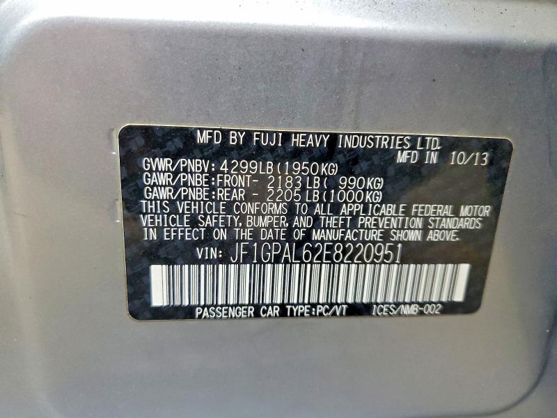 53024646 :رقم المزاد ، JF1GPAL62E8220951 vin ، 2014 Subaru Impreza مزاد بيع