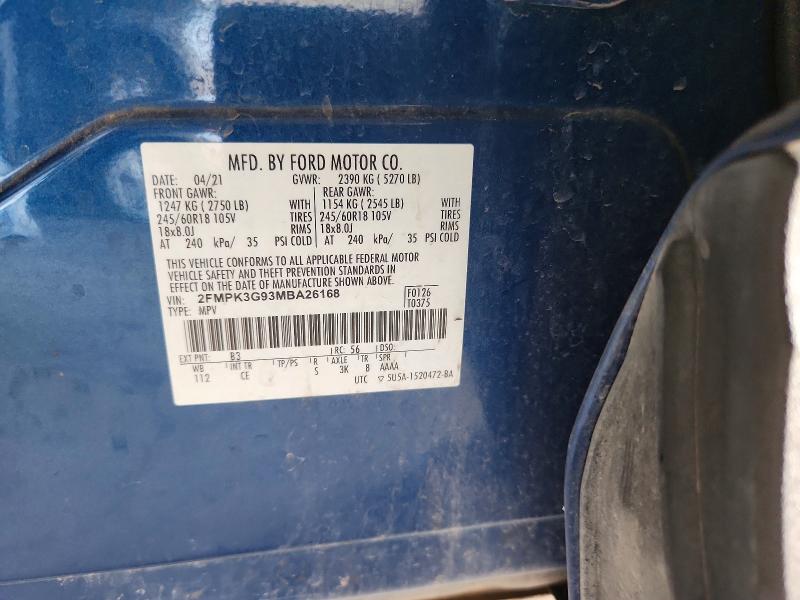 2021 Ford Edge მანქანა იყიდება აუქციონზე, vin: 2FMPK3G93MBA26168, აუქციონის ნომერი: 54720716