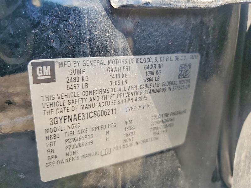 53769606 :رقم المزاد ، 3GYFNAE31CS606211 vin ، 2012 Cadillac Srx مزاد بيع