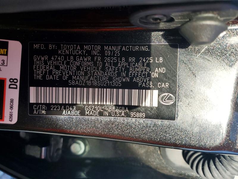 Aukcja sprzedaży 2025 Lexus Es 350, vin: 58ADZ1B18SU211305, numer aukcji: 55014066