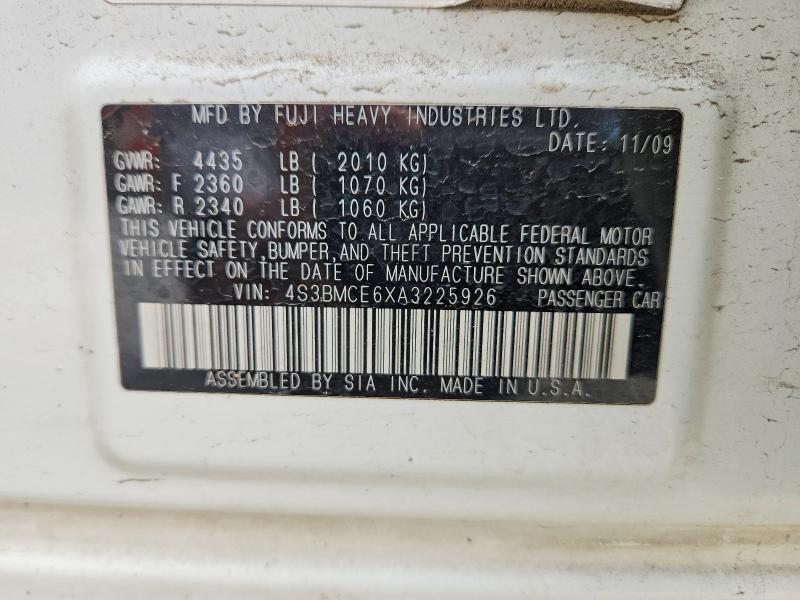 2010 Subaru Legacy მანქანა იყიდება აუქციონზე, vin: 4S3BMCE6XA3225926, აუქციონის ნომერი: 54677746