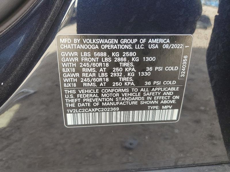 52626586 :رقم المزاد ، 1V2LC2CAXPC202369 vin ، 2023 Volkswagen Atlas Cross Sport مزاد بيع