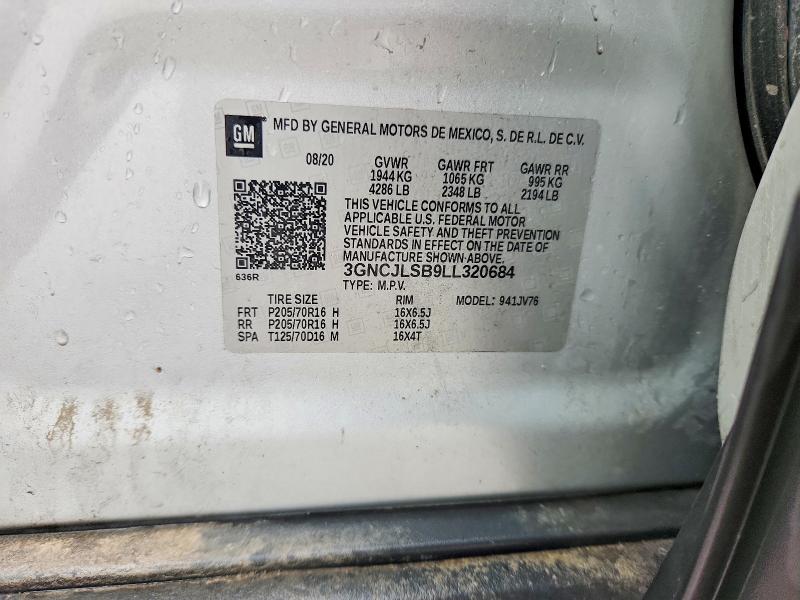 2020 Chevrolet Trax მანქანა იყიდება აუქციონზე, vin: 3GNCJLSB9LL320684, აუქციონის ნომერი: 54457236